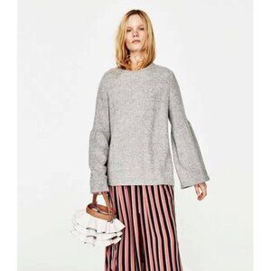 EUC Zara soft feel light grey long bell sleeve top S